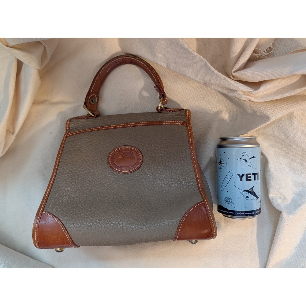 Dooney & Bourke All Weather Leather Satchel Bag Taupe Tan Vintage Top Handle